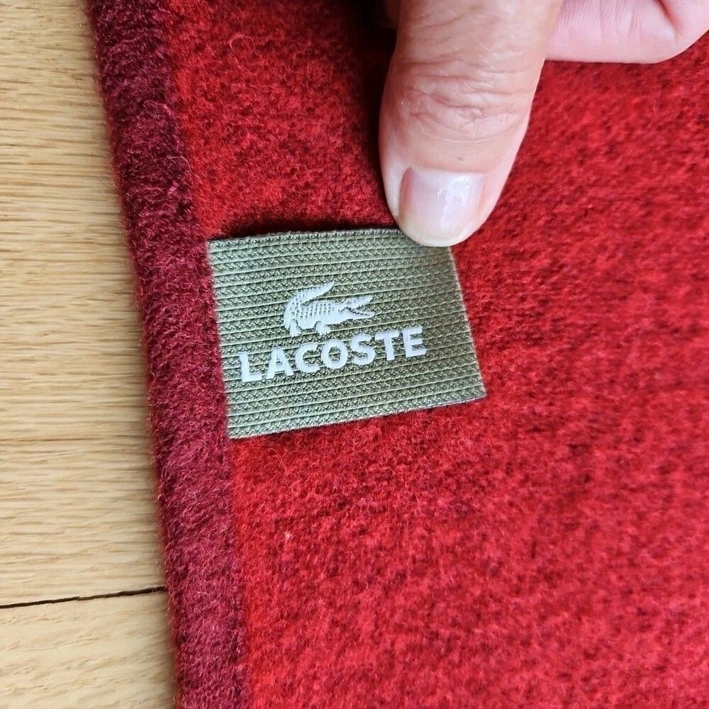 Lacoste Vtg. Croc/Alligator Logo Knit Throw 49"x66" DEEP RED Wool‎ Blend Sports - Picture 4 of 7